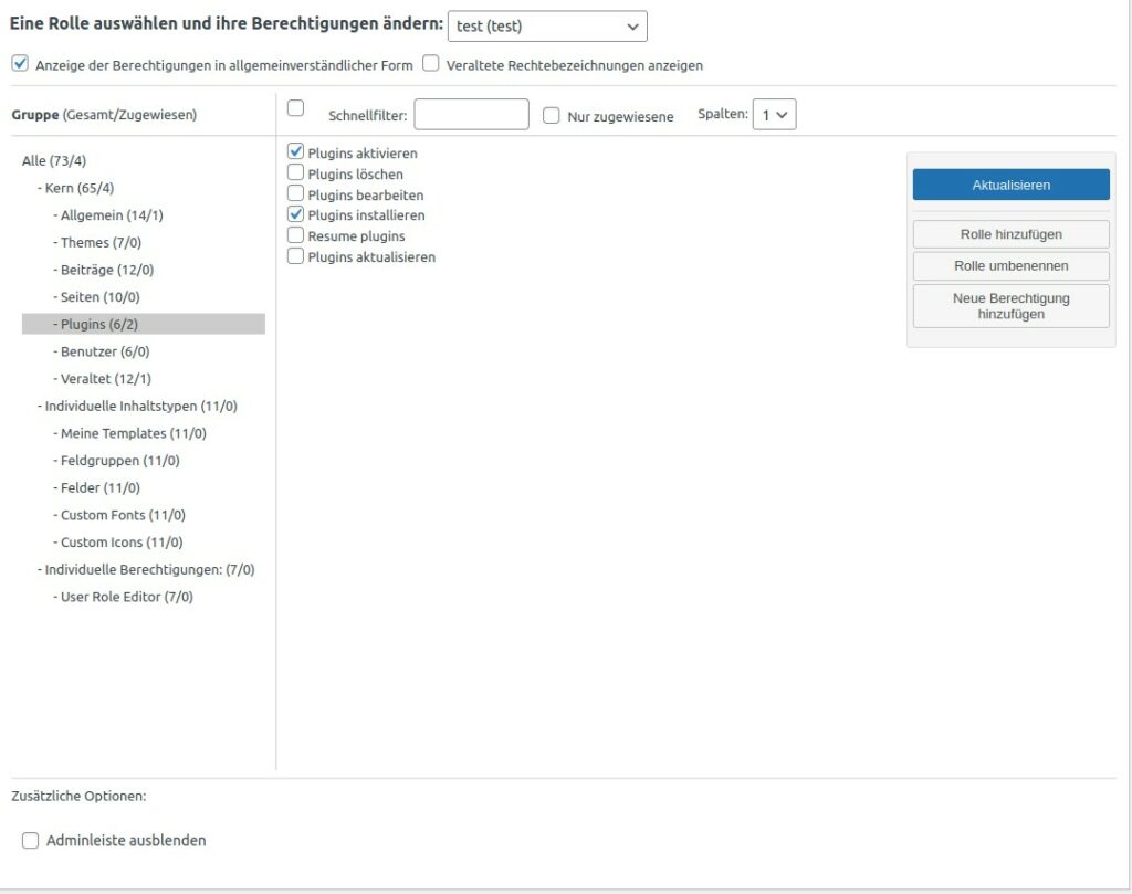 WordPress Berechtigungen für Benutzerrolle anpassen