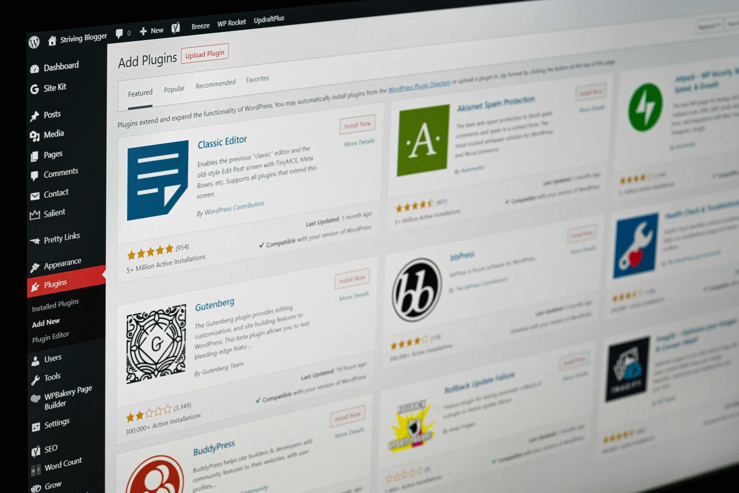 WordPress-Backend mit Plugins